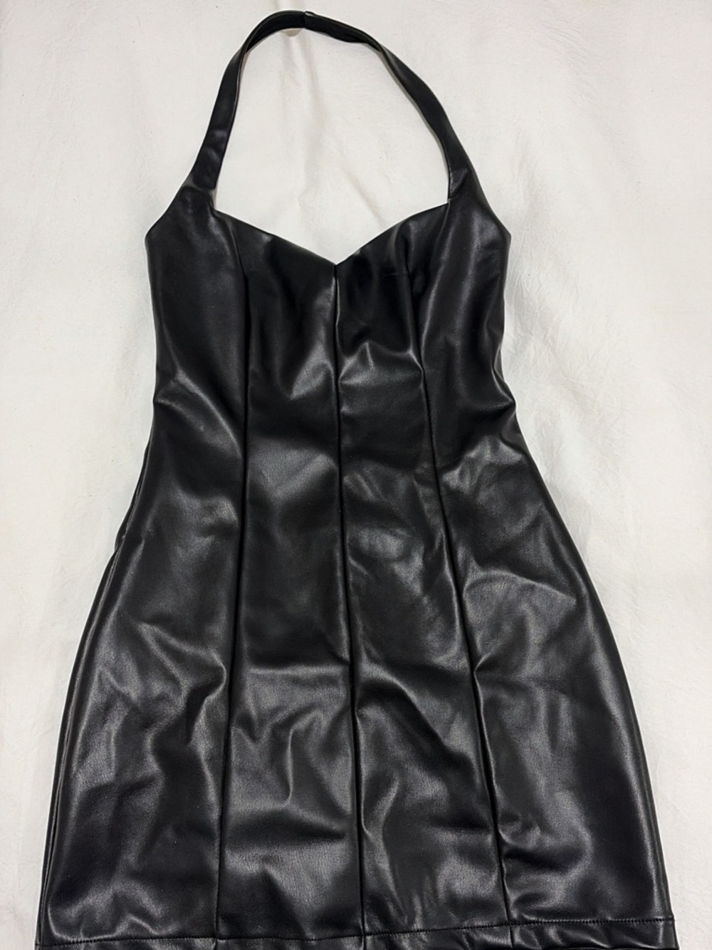 White Fox Boutique halter neck Black Faux Leather Mini Dress